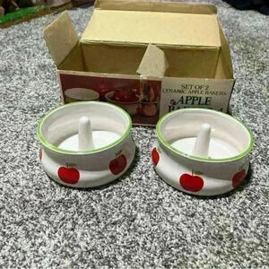 Set of 2 Westwood Ceramic Apple Bakers Baking Dishes White with Red Apples